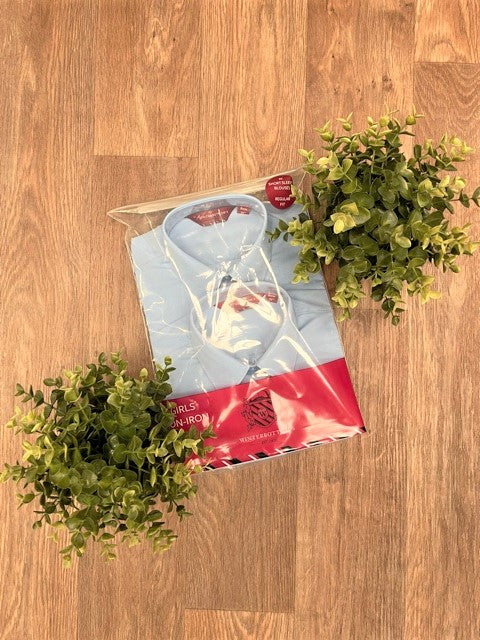Girls Blue Short Sleeve Blouses 2 Pack (Easy Iron)